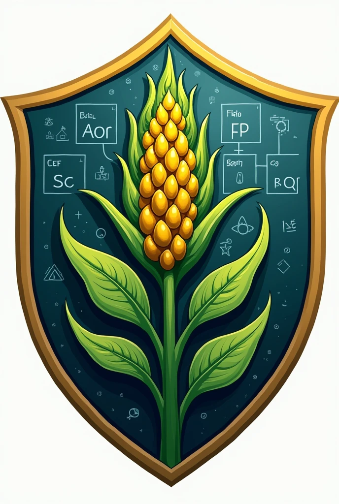 Create a football shield for a team called NPK, with a soybean plant as a symbol and the table of elements in the background
