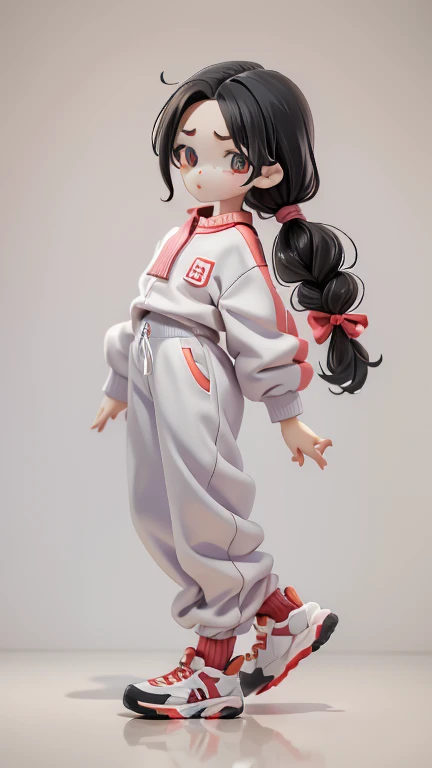 Girl、、small、sharp、Black Hair,ails、Braid、The forehead is visible、Forehead、Jersey、Tracksuits、Clothing patterns、Clothing Design、The front is open、whole body、
