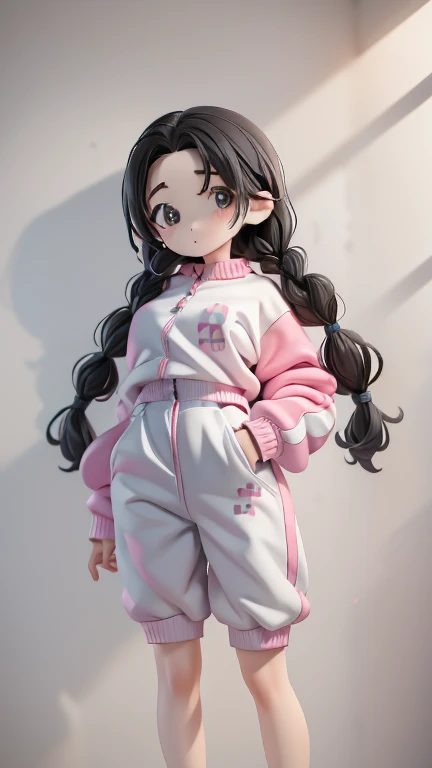 Girl、、small、sharp、Black Hair,ails、Braid、The forehead is visible、Forehead、Jersey、Tracksuits、Clothing patterns、Clothing Design、The front is open、whole body、