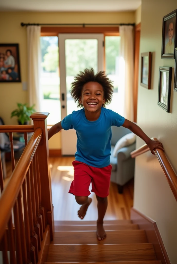 A black  sliding down a staircase rail