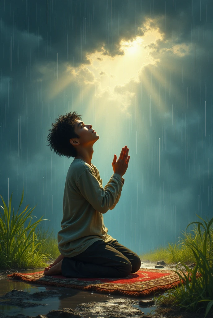 
Ali prayed to Allah, "O Allah, help us in this difficult time and keep us safe." Soon the rain stopped and the water gradually receded.
