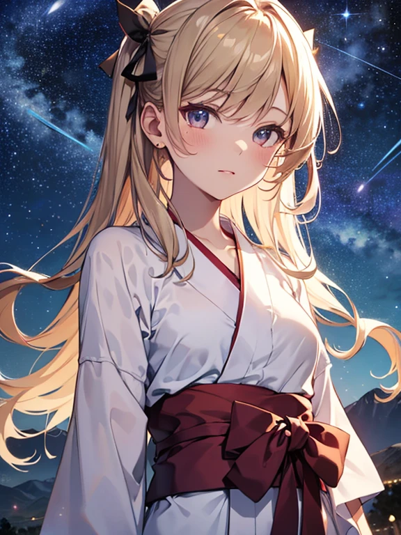 The background is the mountain peak, (Starry Sky:1.5), yukata, night, cute, Beauty, Tohsaka Rin, (masterpiece), highest quality, 1girl, uhd, retina, masterpiece, ccurate, anatomically correct, textured skin, super detail, high details, high quality, best quality, highres, 4K