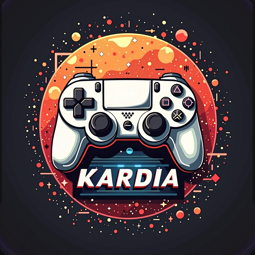 Logo with the name Kardia, com tema de video game e controle de playstatio 4, put blue tones 