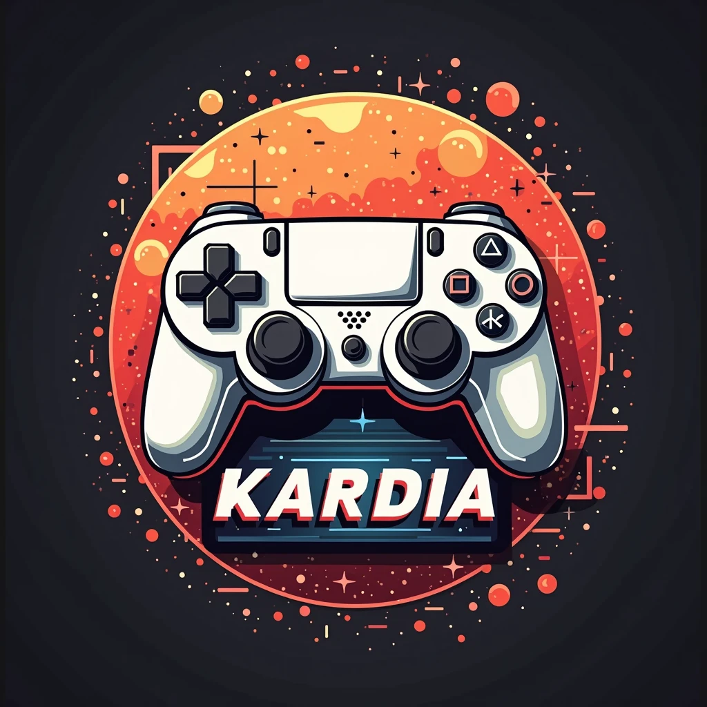 Logo with the name Kardia, com tema de video game e controle de playstatio 4, put blue tones