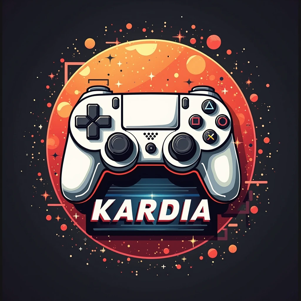 Logo with the name Kardia, com tema de video game e controle de playstatio 4, put blue tones