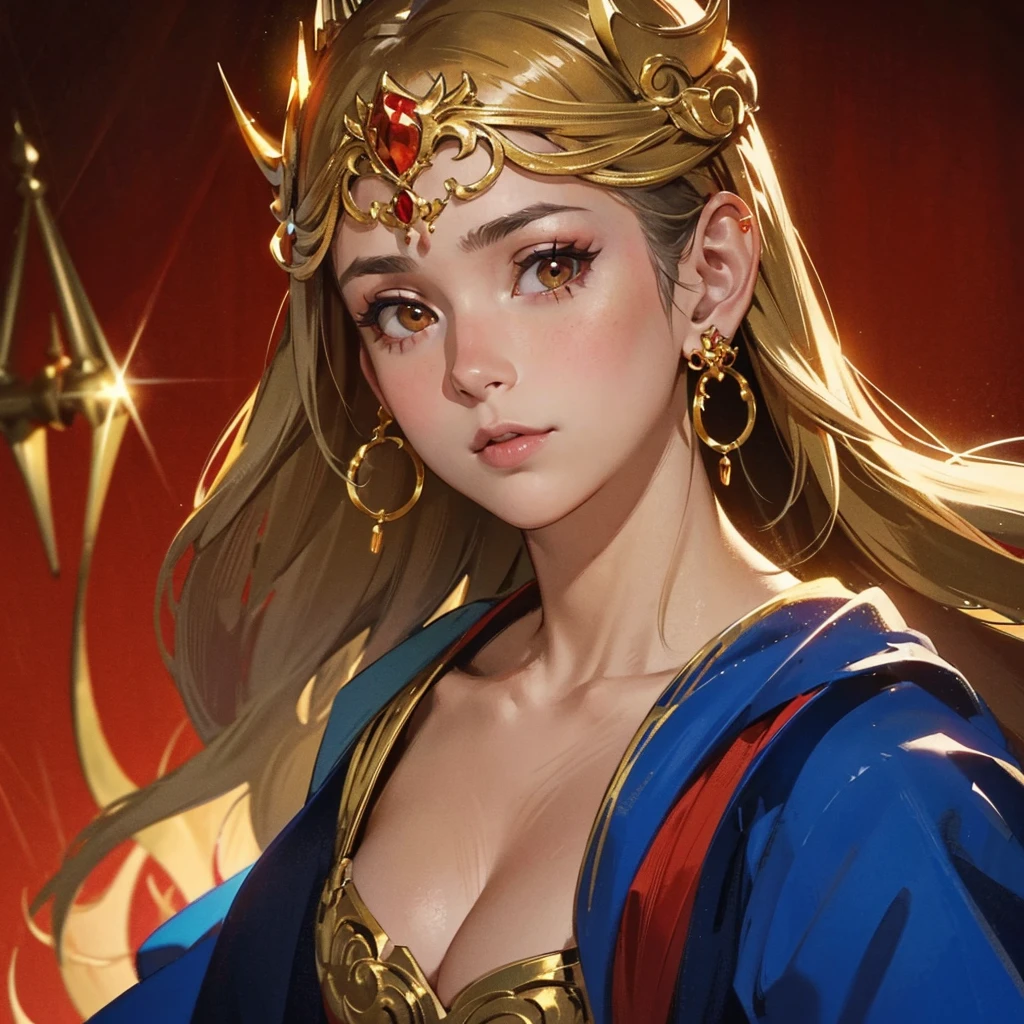 close-up shot of 1girl, wearing a mask, golden earrings, red background, bokeh, intricate details, hyper-realistic, cinematic lighting, masterpiece, award winner.