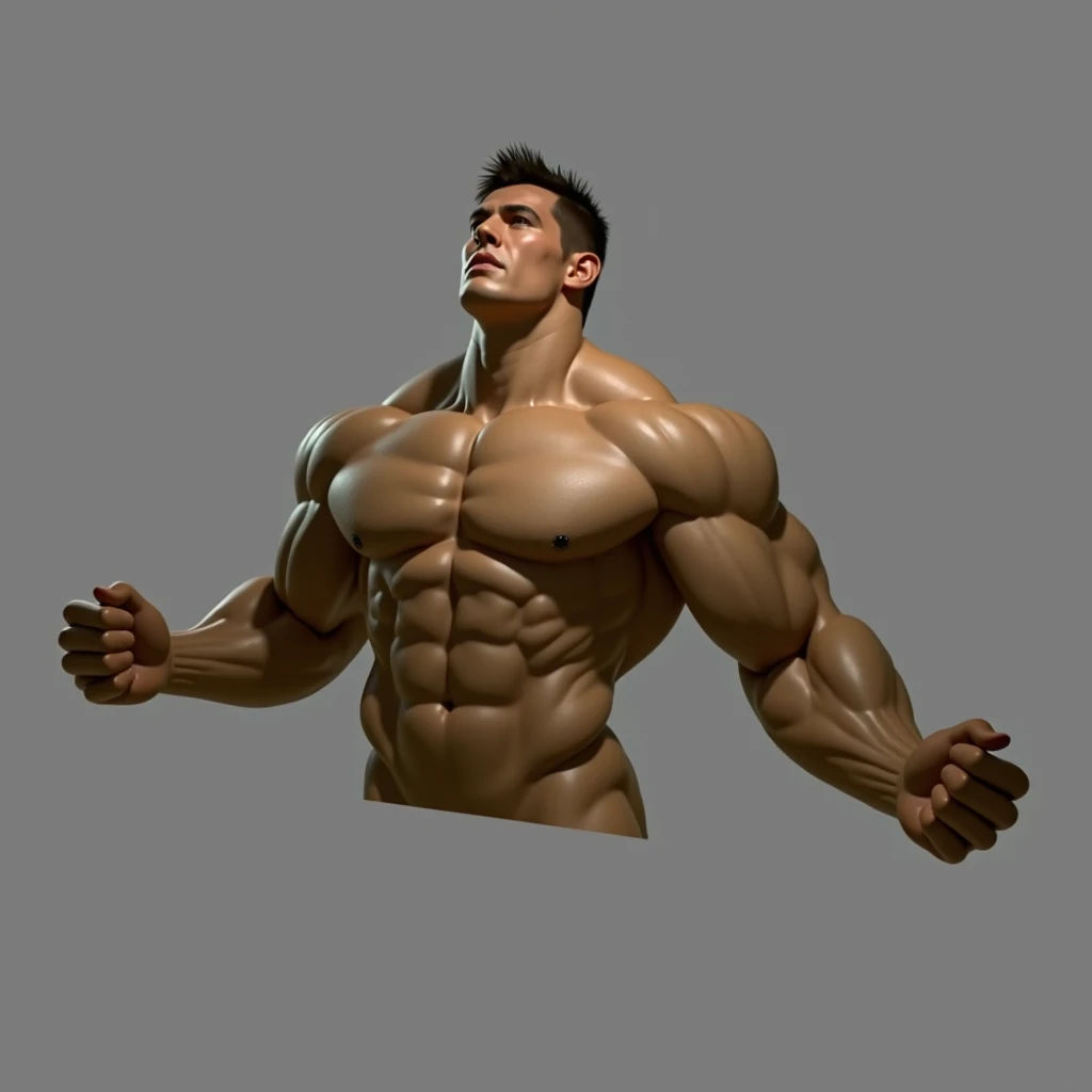 (masterpiece, top quality, best quality, official art,beautiful and aesthetic:1.2),(4k,8k, best quality,masterpiece:1.2),(((white background))), solo,A muscular man, bodybuilder, with a well-developed and robust physique, representing a male. The character has a clear and accurate structure, modern realistic representation, and consistent lighting that looks natural and believable.