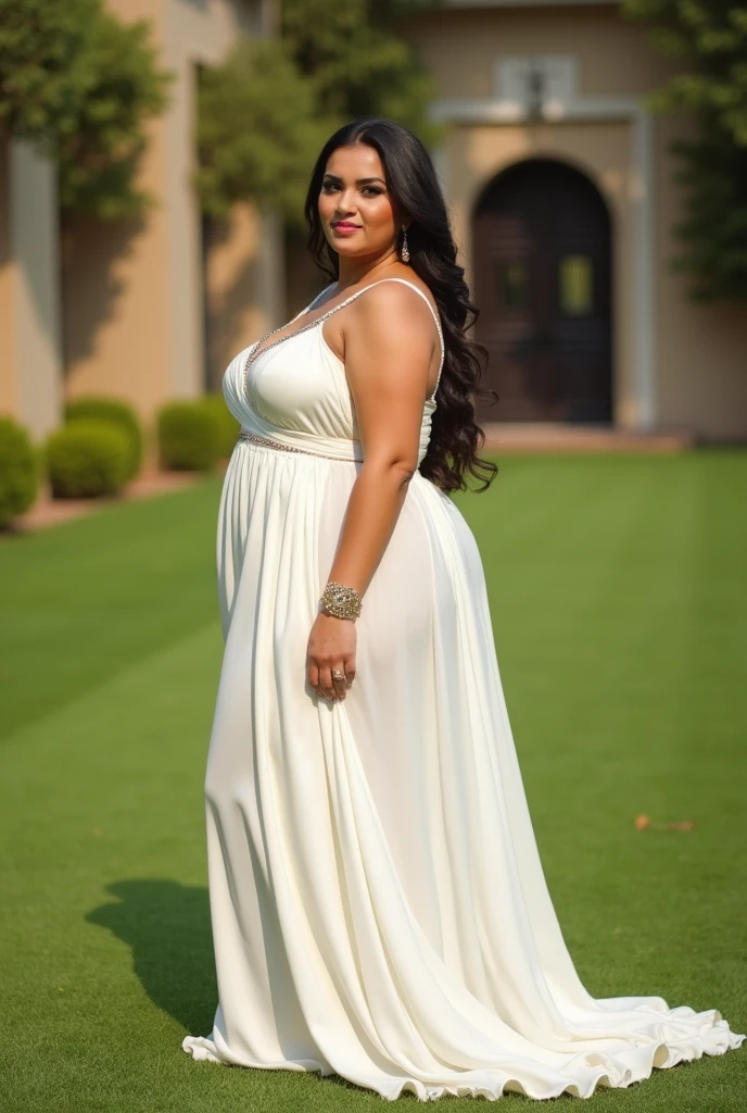 Big boobs and ass hot sexy iraqi,white long dress, (facing the camera)(big booty) (fat hip) ( a quarter left side view angle) (face here) Plus size bbw big boobs,grass