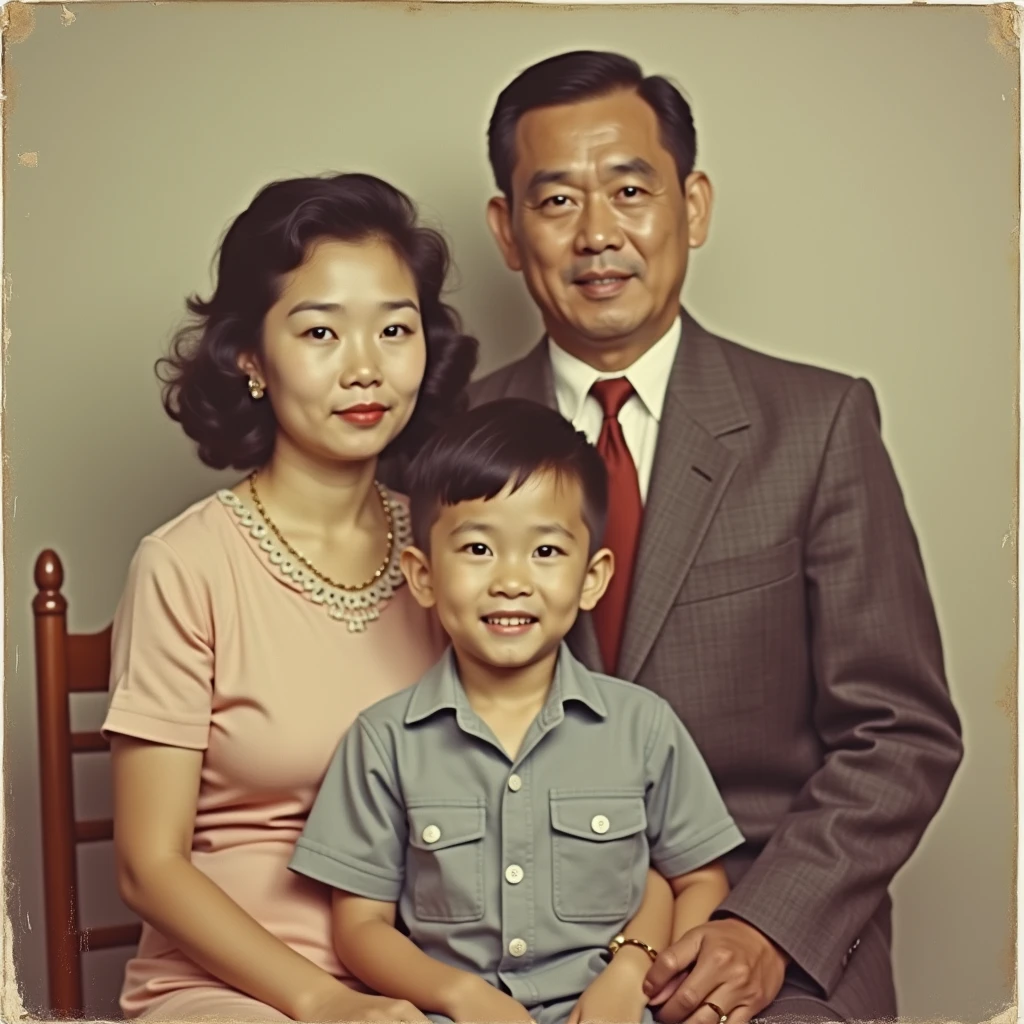 There was a man and a woman sitting on a sofa with a baby.., Color photosเก่าgraph, Color photos, Color photosเก่า, old picture, a Color photos, Mom and Dad, Color photos, Color photos, Recover photos, Color photosวินเทจ, old picture, old style photo, an indonesian family portrait, old photos, realistic old picture, very old picture, Color photos