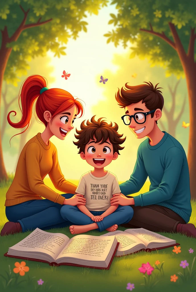 Two couple smiling at their son who looks like a teenager for writing poems (cartoon image)