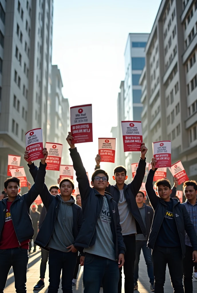 Make a photo
Some young Students (Boys) standing with 2 leaflet bold “ No Plitics in JKKNIU ”
Background should be 10 floors buildings both side