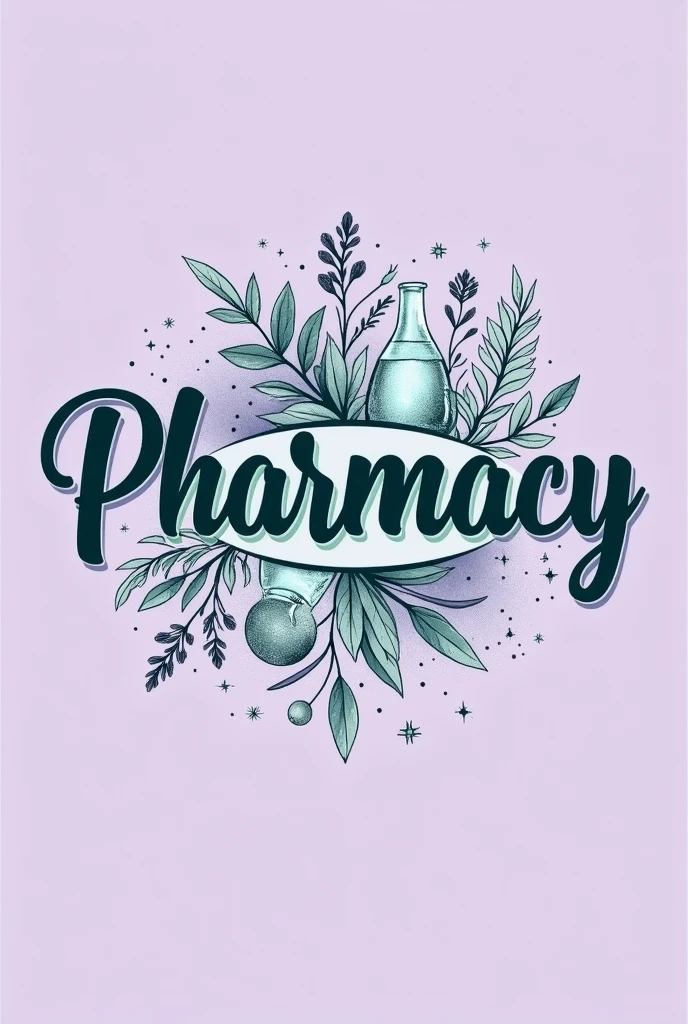Create me a design for t-shirt for Pharmacy course a aesthetic design add the 'PHARMACY' word in the middle with the logo of Pharmacy. Tha color of the designs should be a good combination with the lilac colored shirt