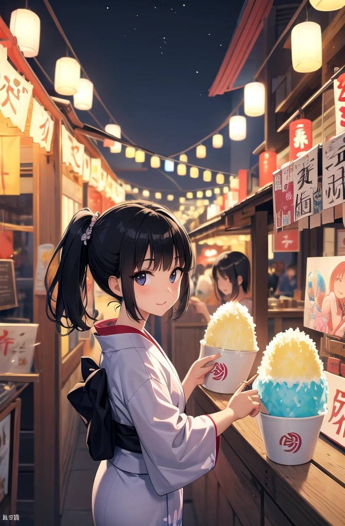shaved ice,yukata,Black Hair,Summer festival,night,stall