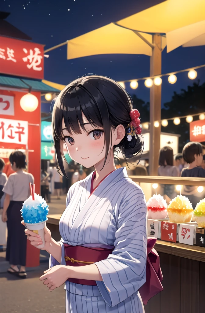 shaved ice,yukata,Black Hair,Summer festival,night,stall