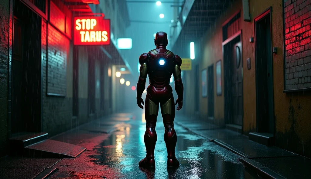 Scene 7: First Encounter
Iron Man faces off against "Crumbs" in a dark, rainy alley. The villain easily evades Tony Stark, leaving no evidence behind.