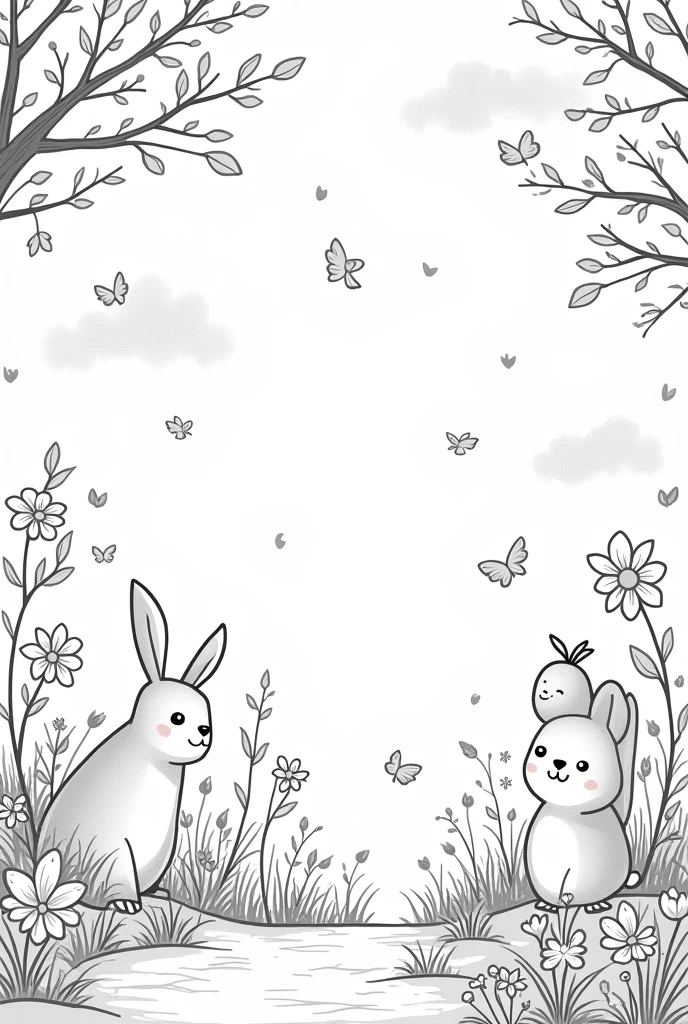 Spring Day mural for beginners in simple black and white