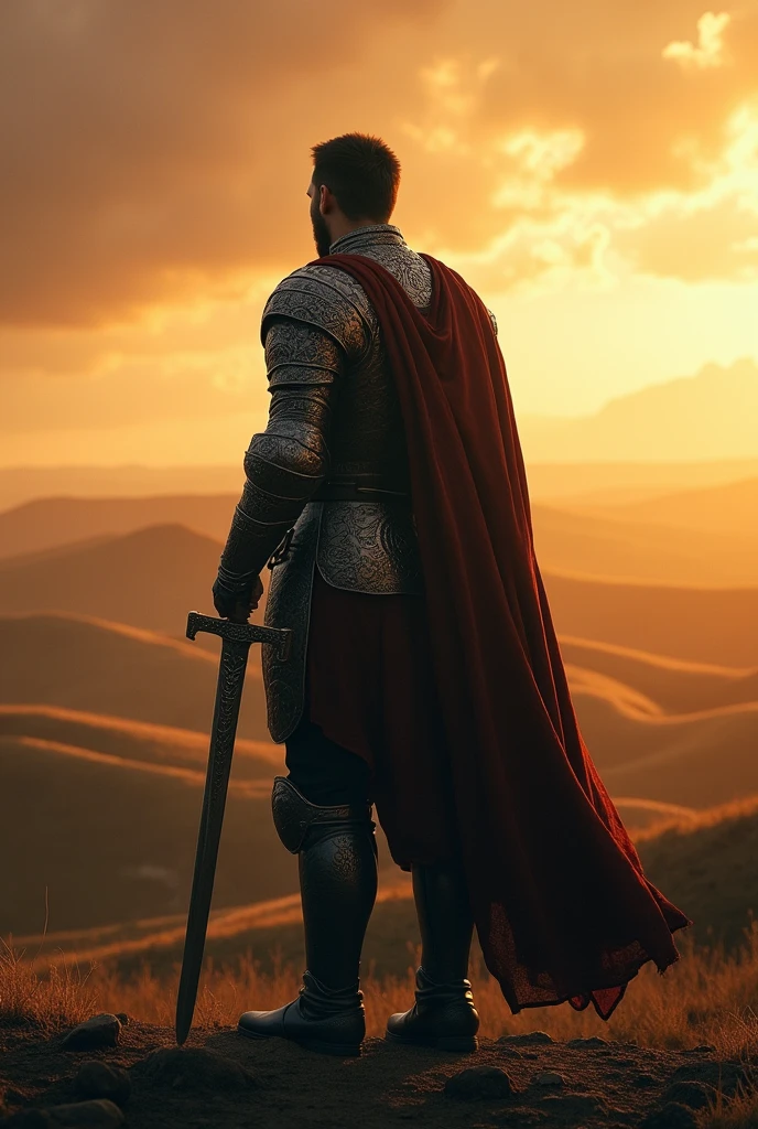 Figure of a man with a sword in his hand, his back turned