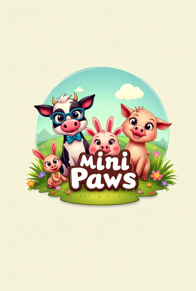 Create a logo brand for a cow pig goat rabbit store ,com nome mini paws, minder  