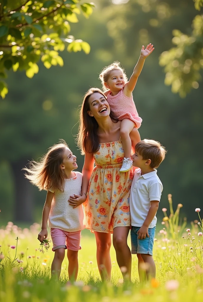A mom with her four (4) children a daughter, 11 years old years old son and 4 yeygirl .