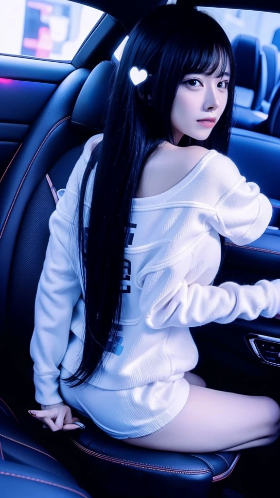 Highest quality、8k、32K、masterpiece、Ultra Clear、Highest quality、8k full vision, Cinema Lighting:1.2)、(Blue Right), One Girl、Long Hair Girl、Beautiful Japanese Women、Black-haired、Heavy bangs、Accentuate your breasts、choker、(Super big breasts:1.5), Sparkling under-eye bags、Accurate human body、Red glitter eye makeup, From feet to head、
Soft look、Of Japanese、Japanese underground Idols、Japanese jirai Type Girl、Japanese Instant Glamour、Japanese TikTokers, Teenage Girl、
((Back seat of luxury car、, Inside the car with the lights off:1.5, Desaturated lighting:1.5)), Sit in the back seat、Sexy seductive girl、Leg spread:1.3, Emphasize big breasts, one person, 独奏, Late Night:1.3