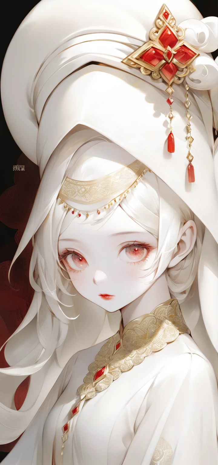 Arabian woman wearing a white hat and dress and red lipstick, pale White skin like porcelain, Gwaiz, Gwaiz masterpiece, artwork in the style of Gwaiz, Soft Portrait Shot 8k, Pale Young Ghost Girl, White skin like porcelain, By Russell Dongjun Lu, Pale milky porcelain skin, Elegant woman with white skin