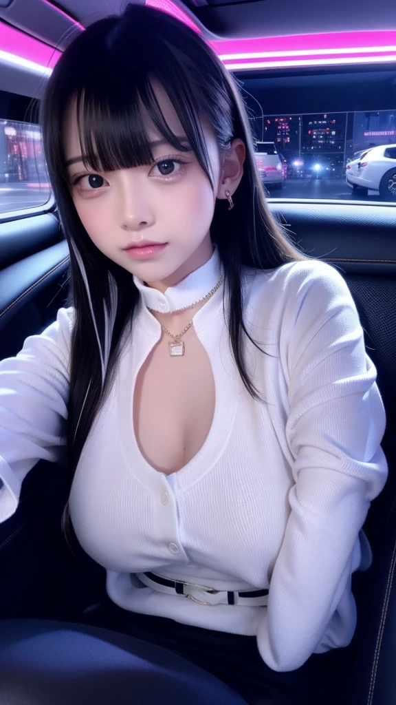 Highest quality、8k、32K、masterpiece、Ultra Clear、Highest quality、8k full vision, Cinema Lighting:1.2)、(Blue Right), One Girl、Long Hair Girl、Beautiful Japanese Women、Black-haired、Heavy bangs、Accentuate your breasts、choker、(Super big breasts:1.5), Sparkling under-eye bags、Red glitter eye makeup, From feet to head、(Fluorescent light pink lipstick:1.3)
Soft look、Of Japanese、(jirai type fashion:1.5), Japanese underground Idols、Japanese jirai Type Girl、Japanese Instant Glamour、Japanese TikTokers, Teenage Girl、


((luxury car:1.8, Inside the car with the lights off:1.5, Desaturated lighting:1.5)), Sit in the back seat、Sexy seductive girl、Leg spread:1.3, Emphasize big breasts, one person, 独奏, Late Night:1.3