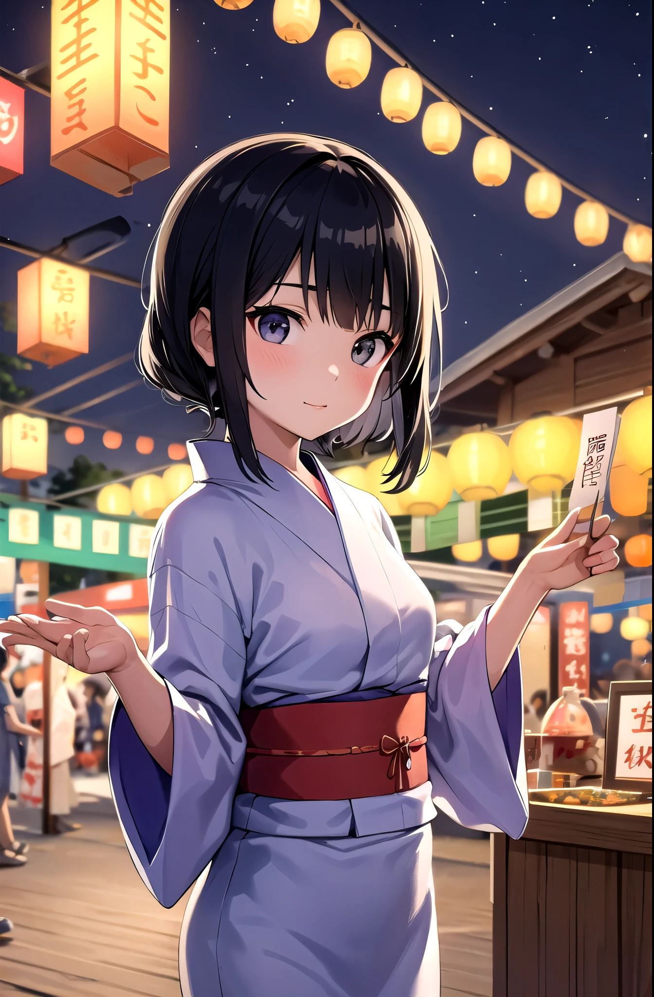 night,stall,Summer festival,Black Hair,yukata,