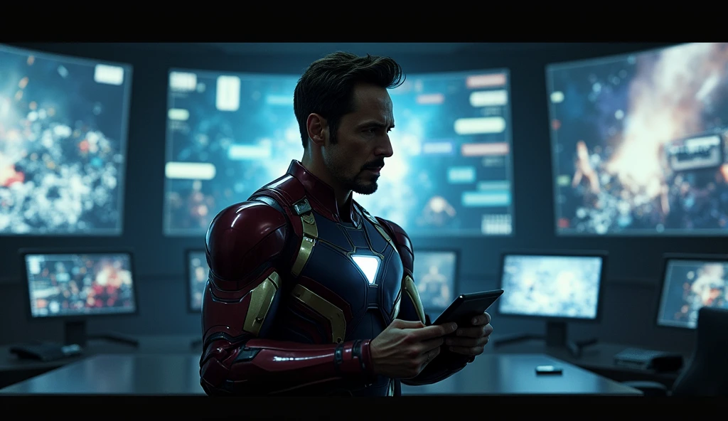 Scene 8: Aftermath
Tony Stark returns to Stark Tower, frustrated and bruised. He reviews footage of the battle, trying to figure out what went wrong.