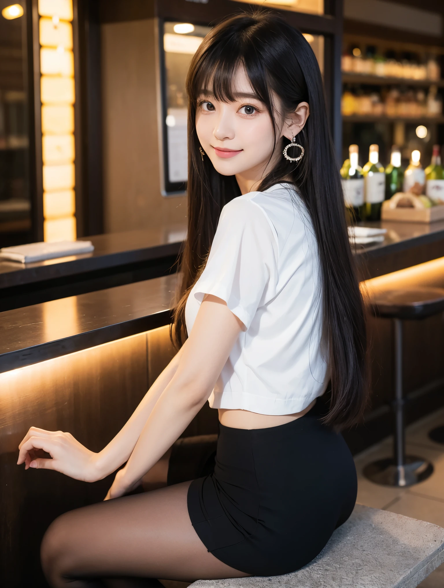 (original photo: 1.2), Top quality, Beautiful and delicate girl, Bunny Girl, Smile, Blonde, Highly detailed eyes and faces, Beautiful and delicate eyes, Huge file size, High resolution, High resolution, 8K Wallpaper, Fine details, highly detailed ticker uniform 8K Wallpaper, There is light on the face, Movie Lighting, Sexy pose, (Photorealism: 1.4), illustration, Surrealism, From below, Super Detail, masterpiece, rabbit, Fishnet pantyhose, Nioh Standing, Long hair, Japanese, bar, bar, bar Counter,
