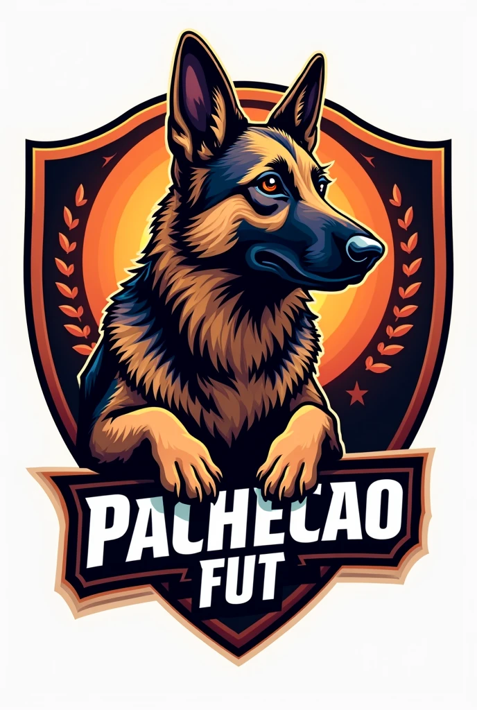 Football team shield with a drawing of a German Shepherd written: pachecao fut