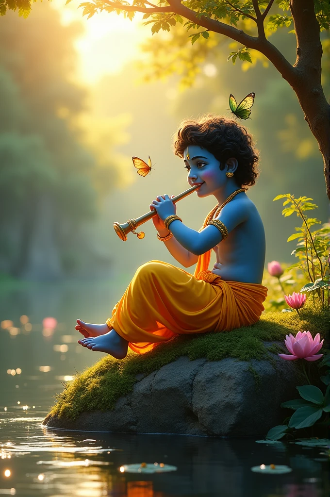 Shree Krishna seating on rock