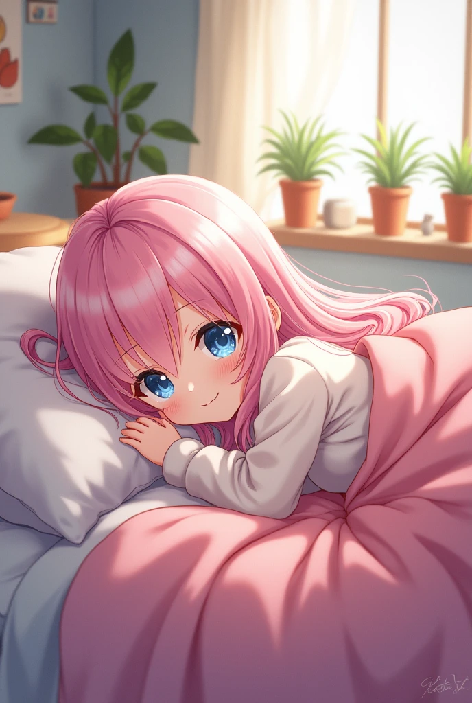 anime girl, without underwear in bed