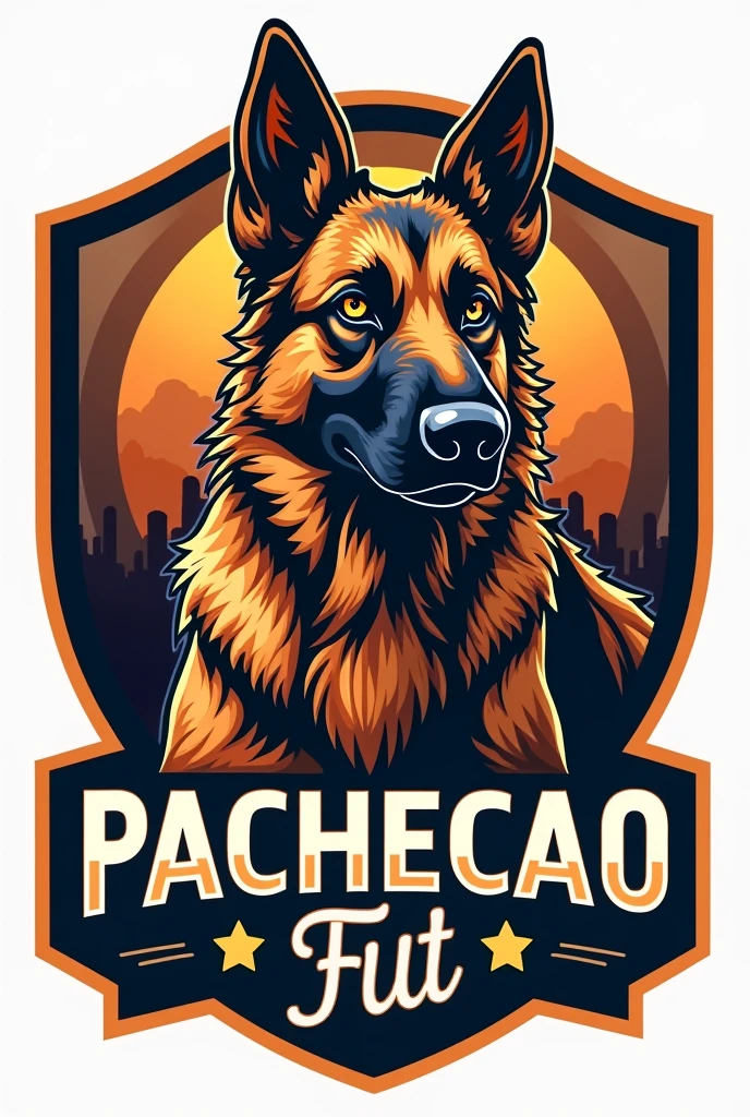 Football team shield with a drawing of a German Shepherd written: pachecao fut