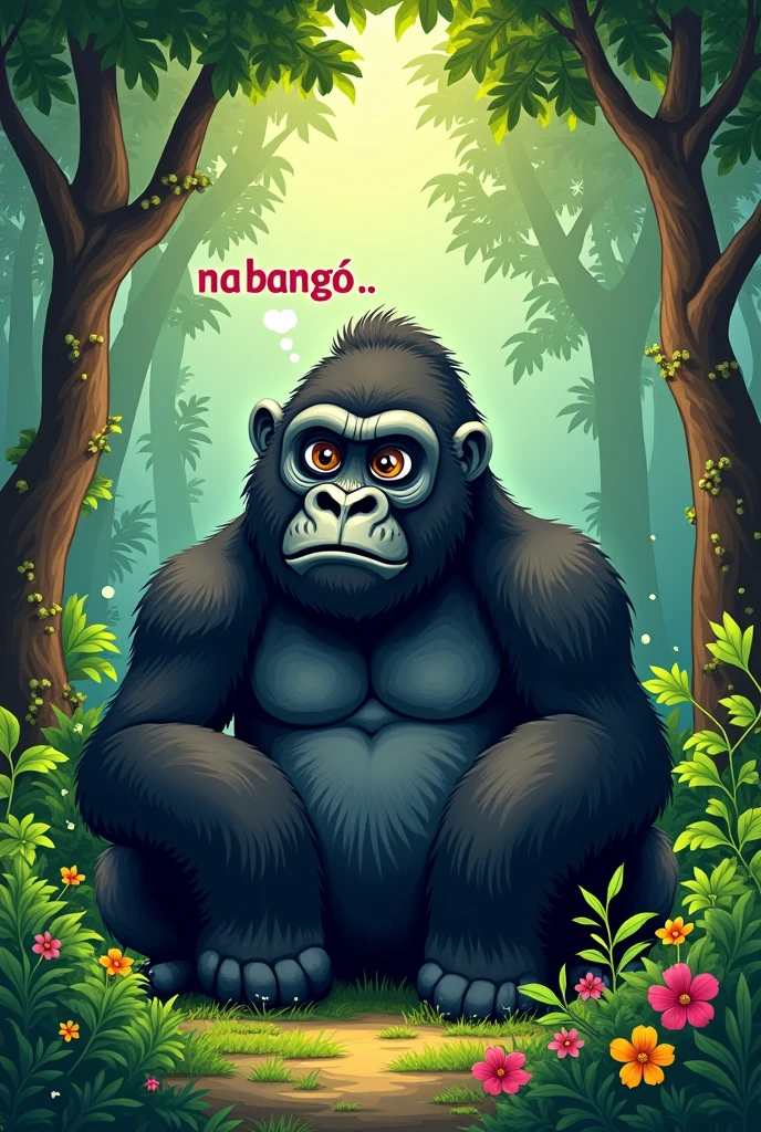 Un gorille avec une pensée qui dit "BADAYÉ NA BANGO"
