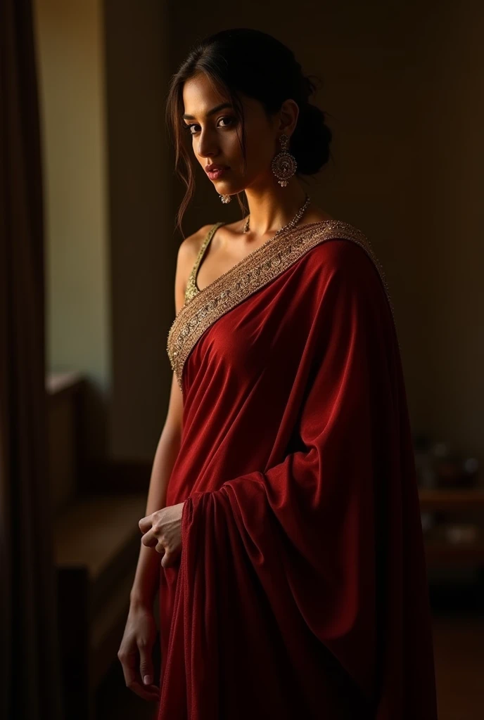 Tamanna bhatia in saree,no sun light,without sun light, pale skin, no lose hair, pinned hair, realistic picture, noises, big tits , big boobs, big breast, hot pose, moaning, no light reflecting on body