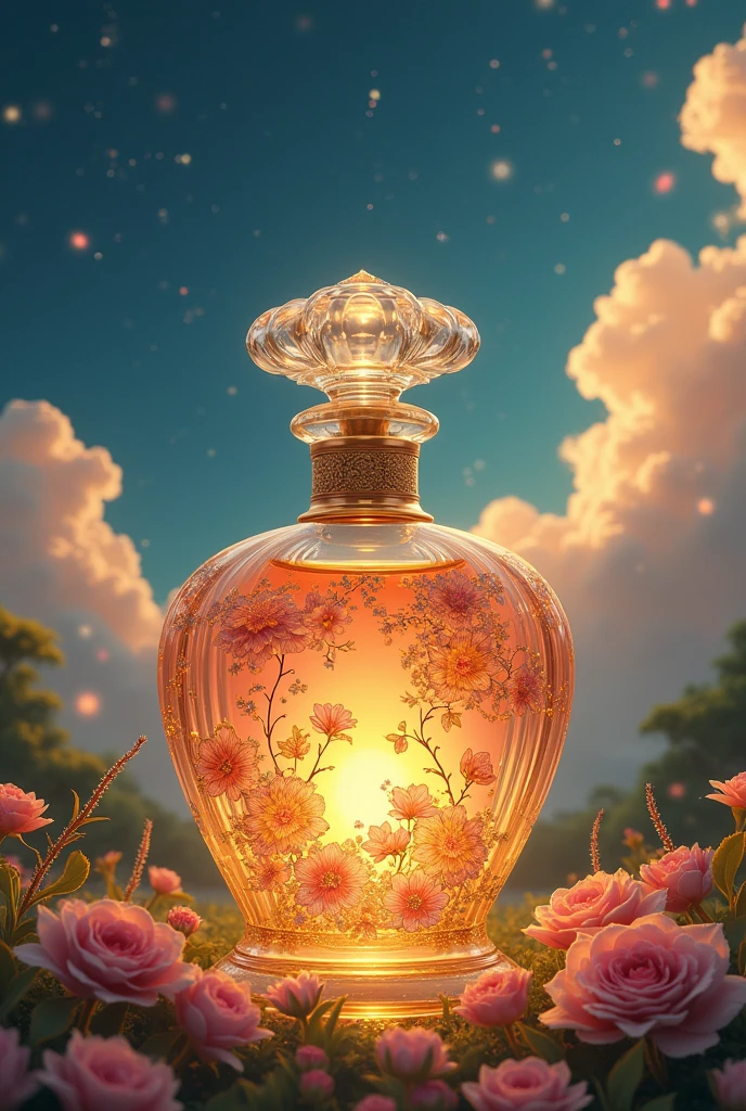 php fairy tale illustration set of a perfume with a sweet , honey like fragrance with a hint of cinnamon , it is a connection between the nose and the brain , it is a symmetrical , magical and wonderful world of a new romanticism , world of its own , a wonderful and lovely dream , eye catching , impressive , masterpiece , it has its own beauty , ultra realistic , vibrant , production cinematic , 8k , ultra high quality , color corrected , G2 , 3D , 8K , UHD , v5