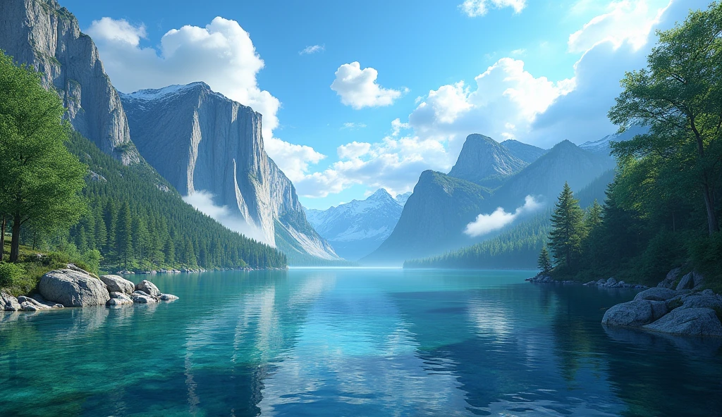 masterpiece, best quality, high quality, Extremely detailed CG unity 8k wallpaper, landscape, outdoor, Sky, cloud, Sky, No humans, Mountain, landscape, water, Tree, blue Sky, waterfall, cliff, nature, lake, river , cloudy skies, Award-winning photography, Bokeh, Depth of Field, HDR, bloom, Chromatic Aberration, Photorealism, Very detailed, Popular on artstation, Popular on CGsociety, complex, High Detail, dramatic, Art on the go