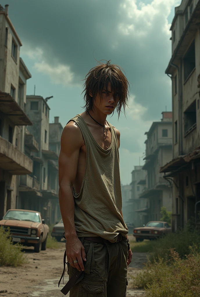 Make me a skinny common thug, nearsighted and with brown hair and who is brown in an apocalypse theme