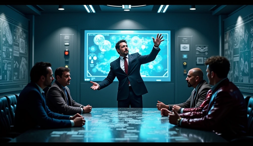 Scene 11: Team Assembly
Tony Stark calls in support from War Machine and other allies. They discuss strategies to bring down "Crumbs."