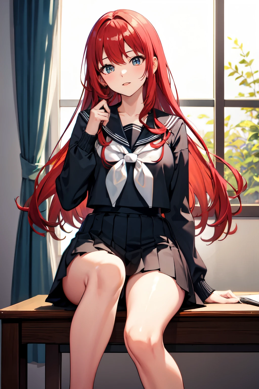 8ｋ,Highest quality,masterpiece, Sharp focus,high school girl，，Red hair，Lewd，Sailor suit，