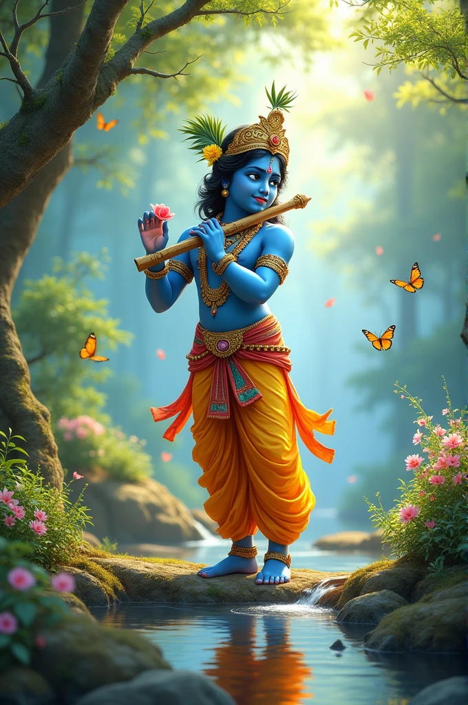 Shree krushna standing with flute