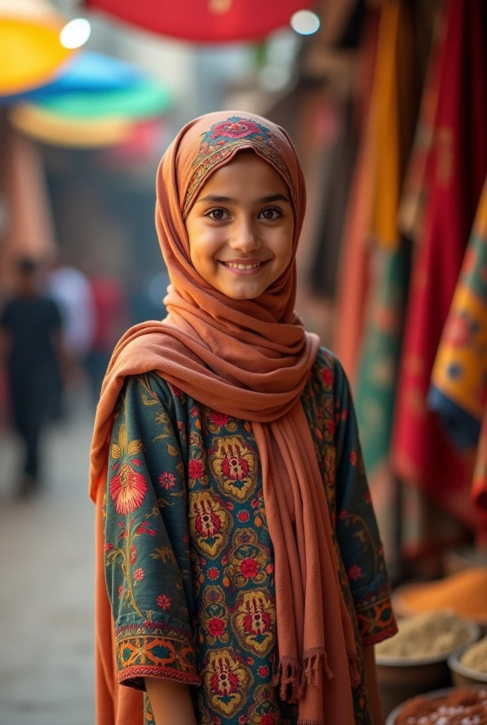 Muslim girl, deep cleavage, from front