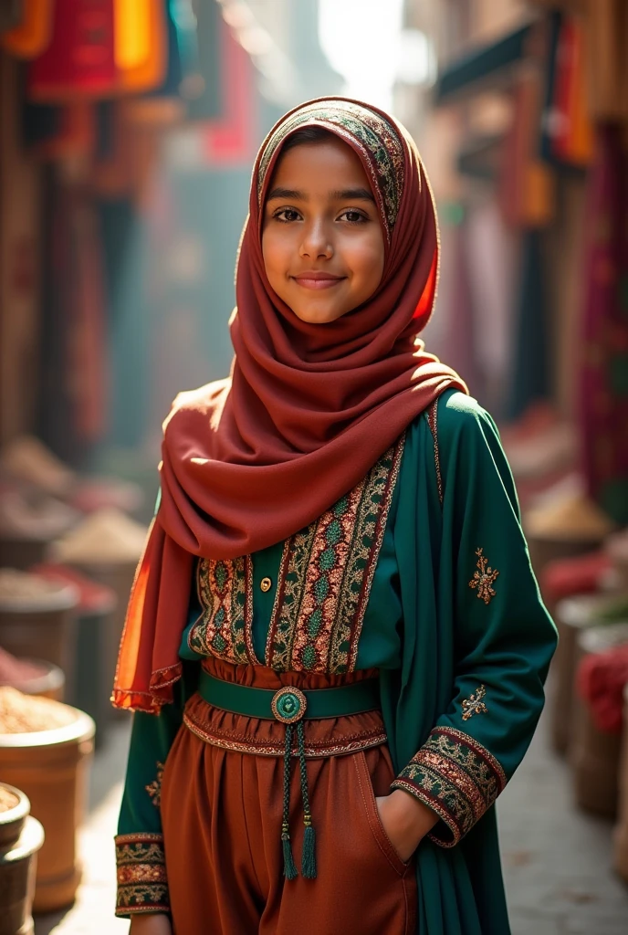 Muslim girl, deep cleavage, from front