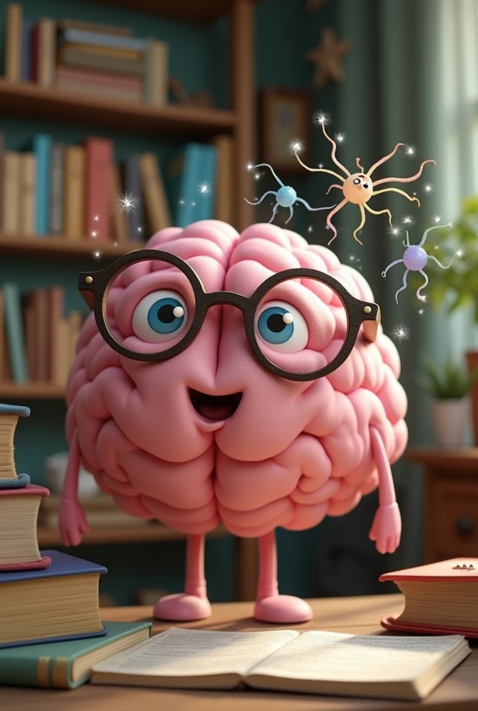Create an image of a brain with glasses 
