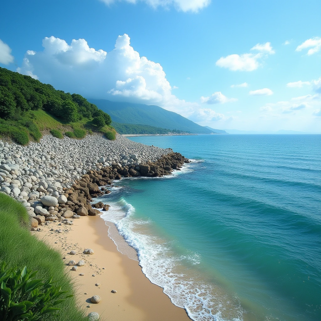 Summer sea, horizon, embankment, breakwater, landscape photography, Japan, Kanagawa, real, precision, masterpiece