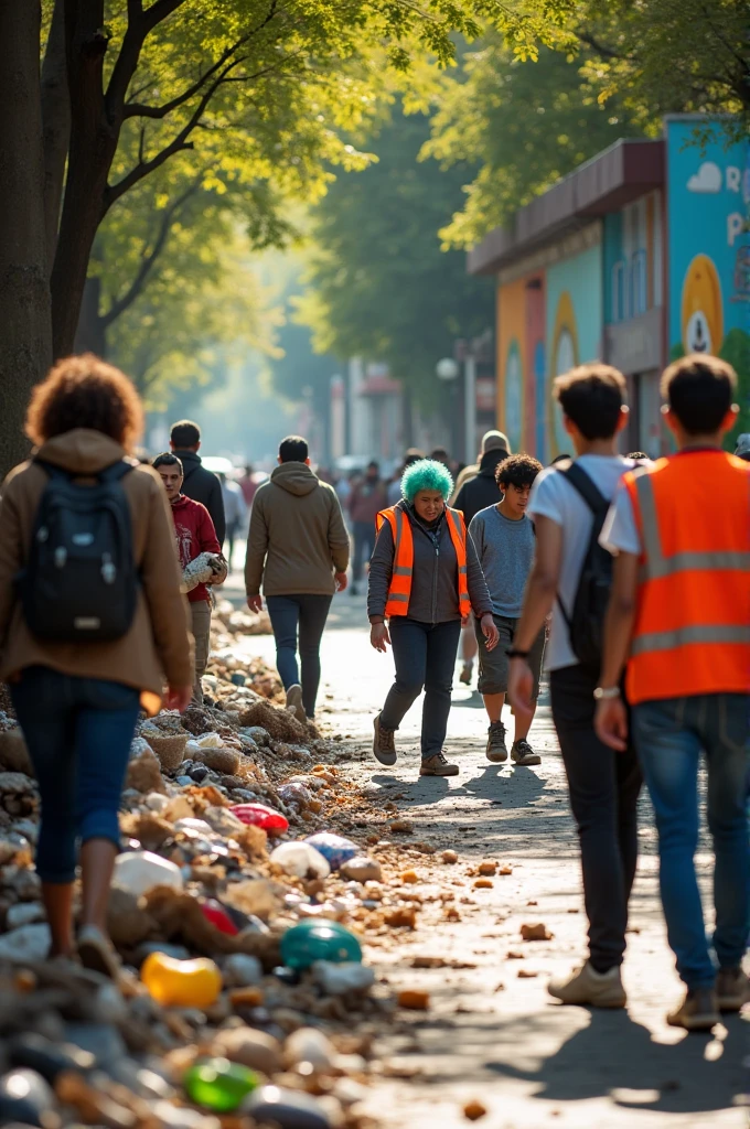 People recycling garbage from the streets of Santiago