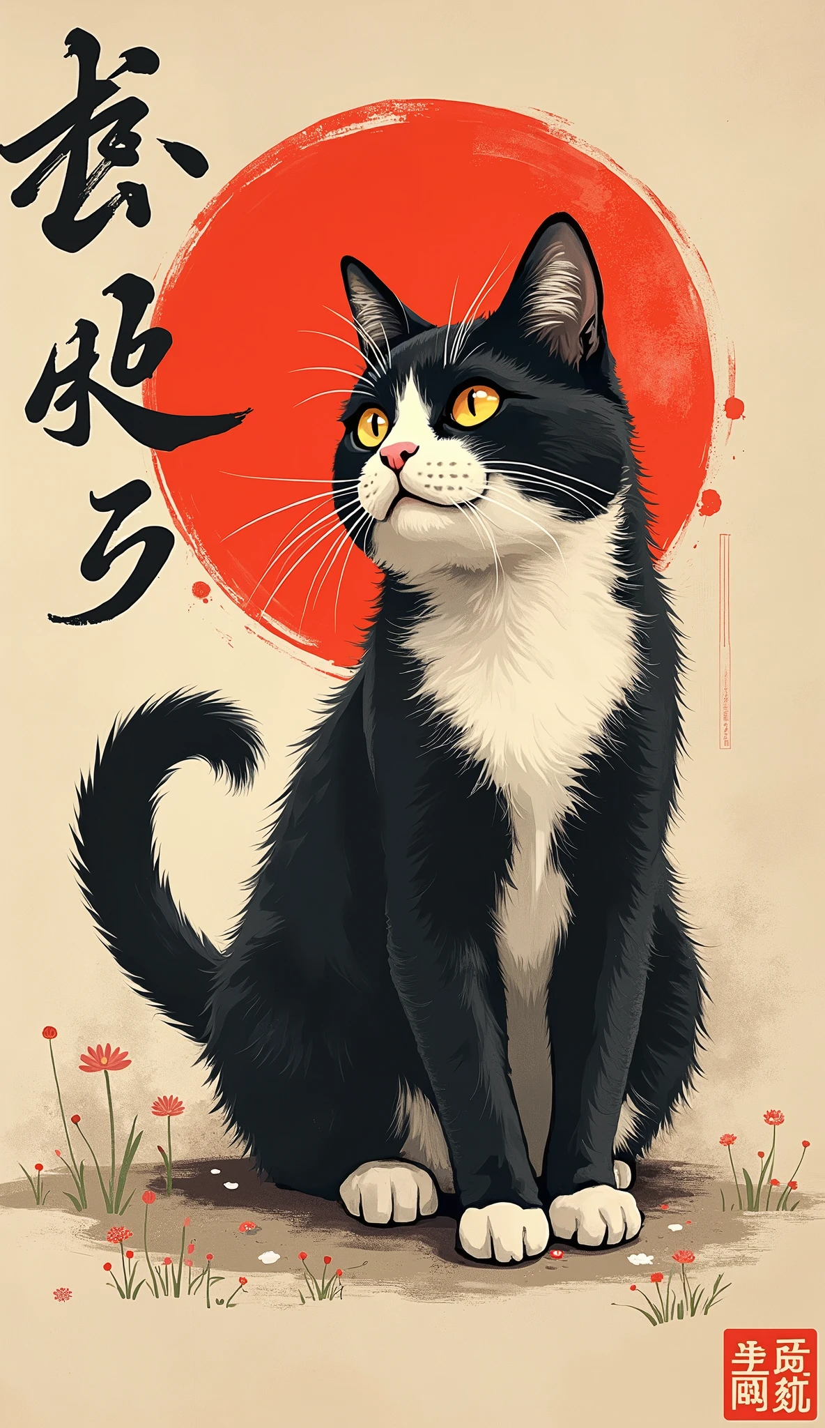 poster、Japan、posterの文字は「Cats are justice」、Writing skills、Thick brushstrokes