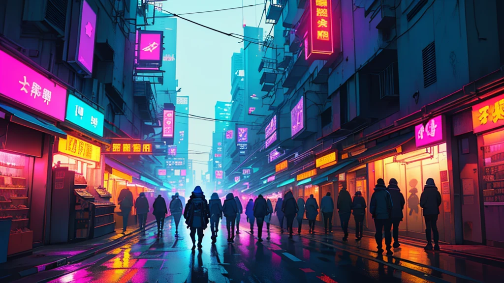 street of Night City, cyberpunk, poor, neonlight
