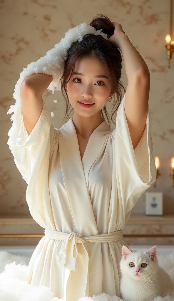 Liu Yifei (celebrity, small chest, flat chest), bath towel