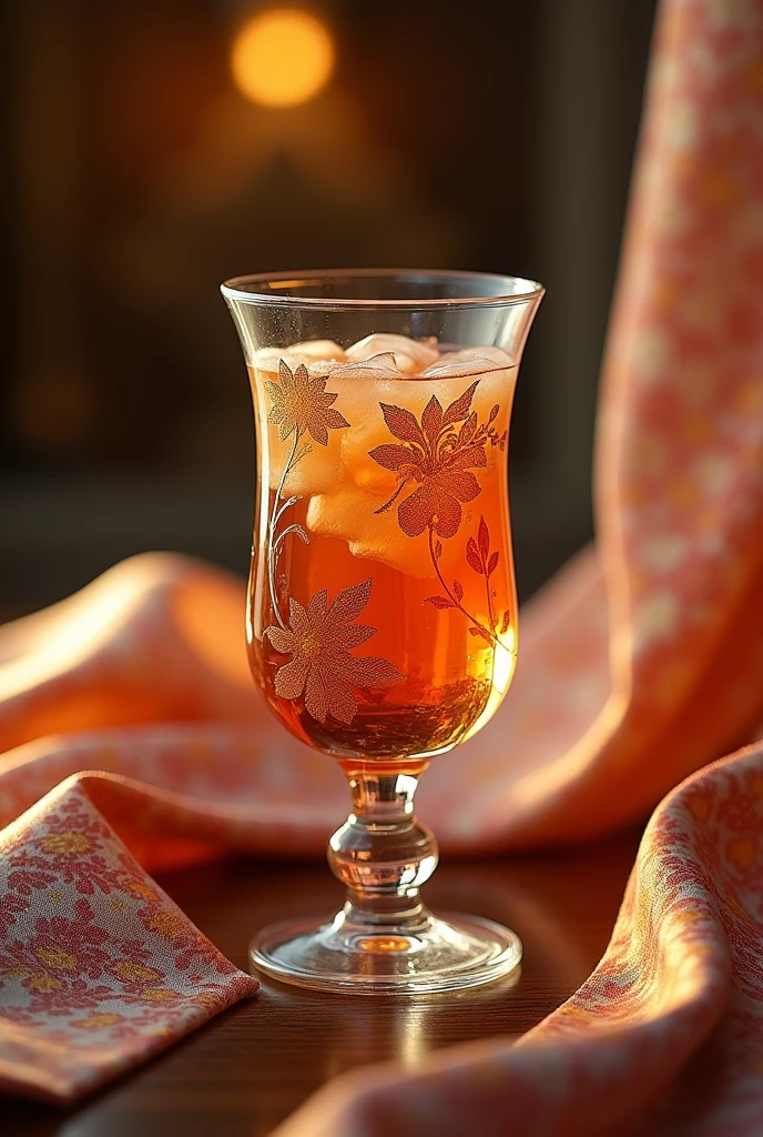 Glass with handle in a silk fabric pattern, Kan Kaen Khun
